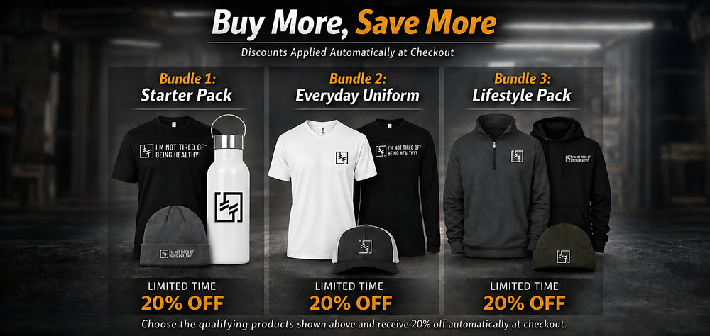 “Three bundle options: Starter Pack, Everyday Uniform, and Lifestyle Pack, featuring logo-only and logo-plus-slogan designs.”